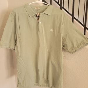 Authentic Burberry Men's Light Green Polo Shirt with classic tan plaid. XL.